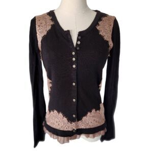 Anthropologie Knitted and Knotted black and lace Cardigan sweater - Size Small